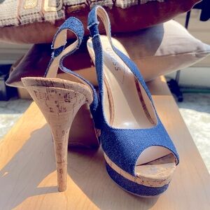 Blue Denim open toe high heels